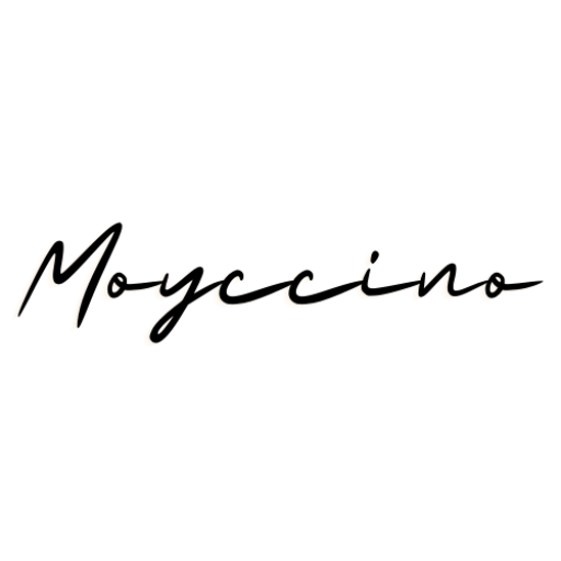 Handwritten black script logo that reads “Moyccino” on a transparent background.